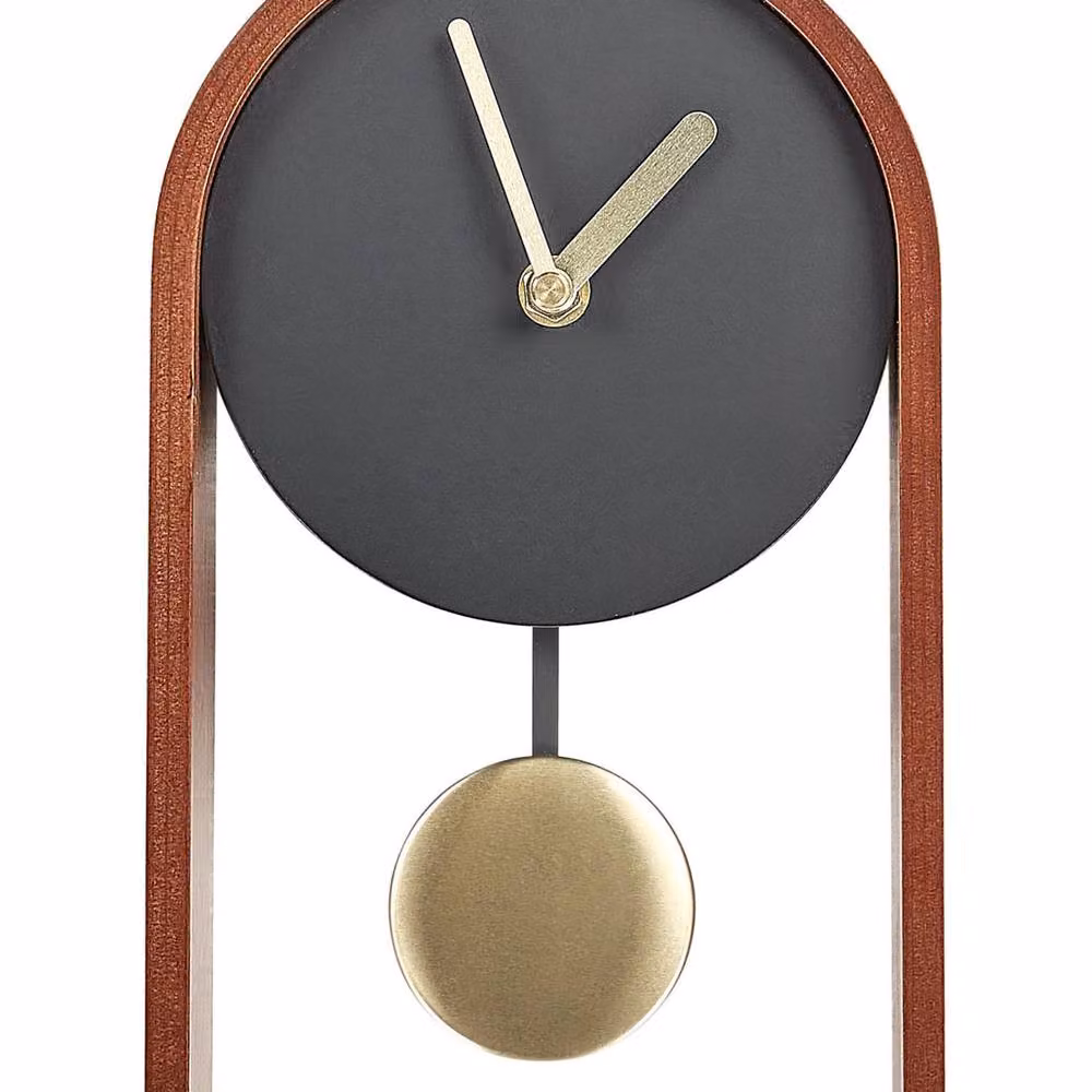 Wyld and Coco Luxe Modern Analog Table Clock in Black and Gold with Pendulum – 2
