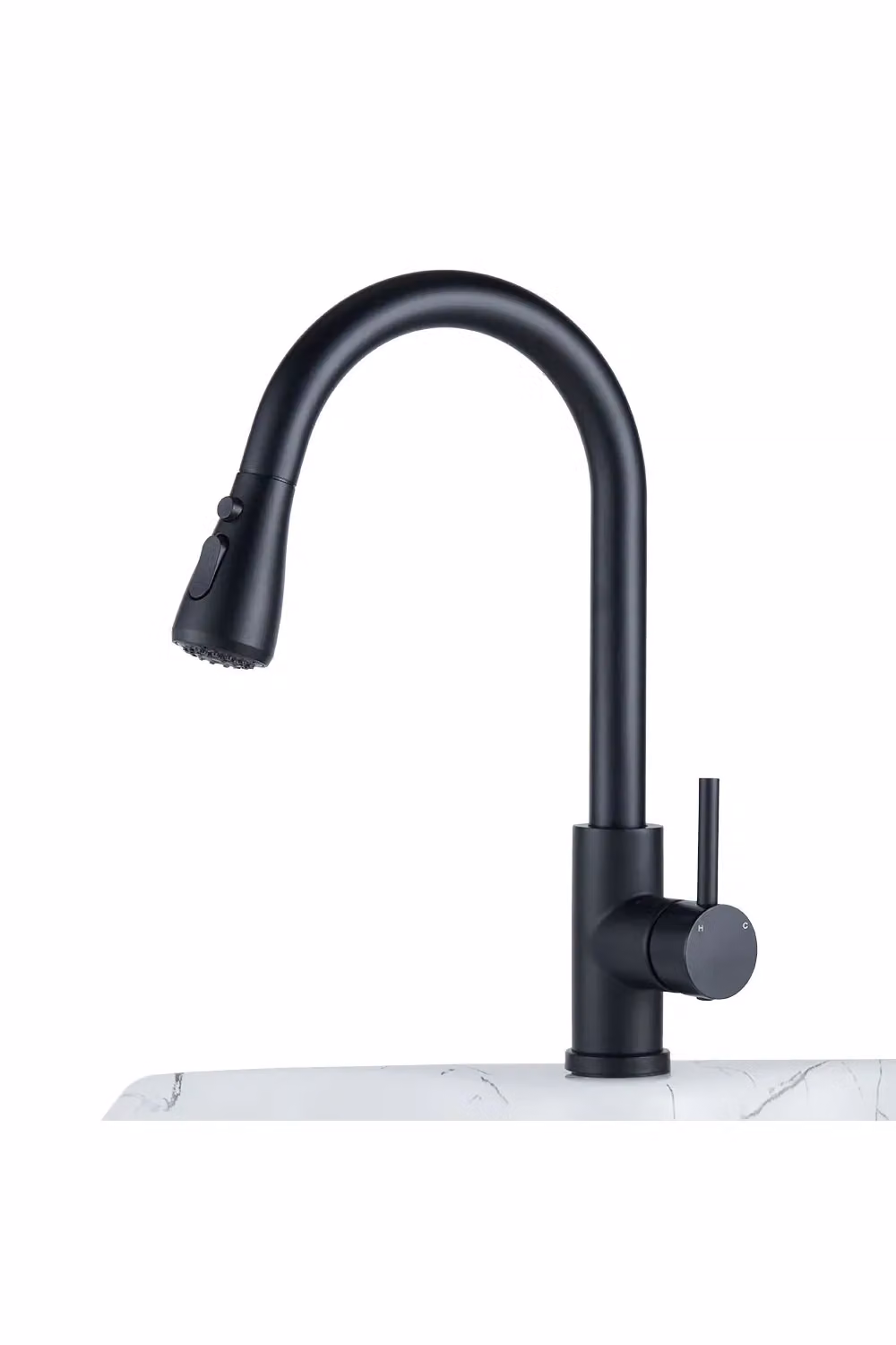 H&O Direct Commercial Retractable Pull Down Kitchen Faucet with Spray Function in Matt Black – 3