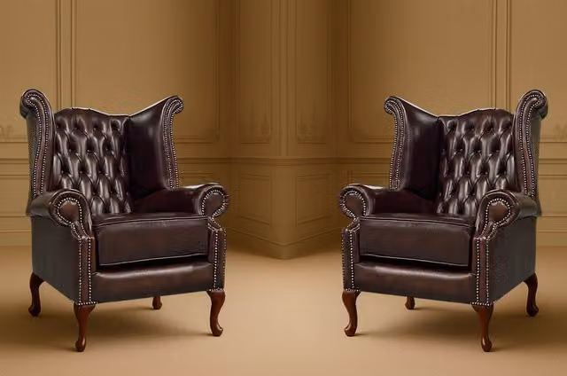 Somnior 2 Seater Leather Chesterfield Wingback Scrolled Arm Chair Set in Dark Brown