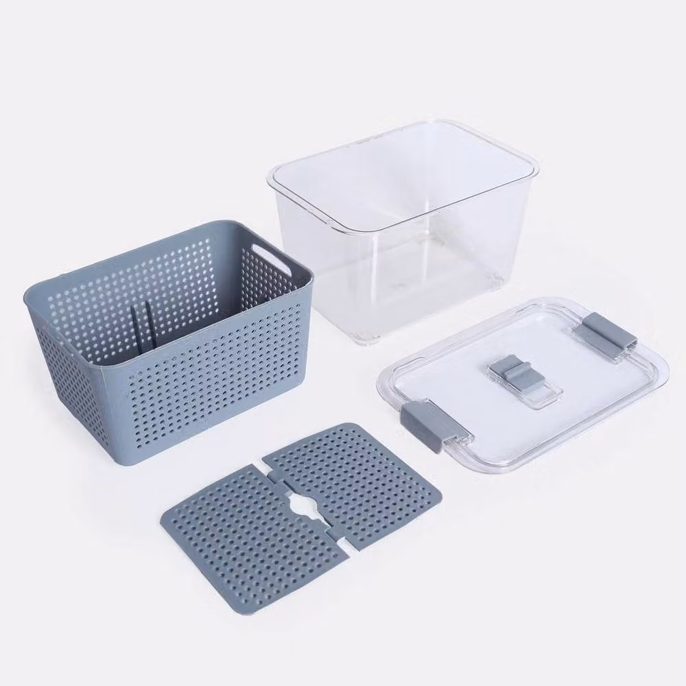 Havendro BPA Free Airtight Lidded Fridge Storage Container with Removable Basket in Grey