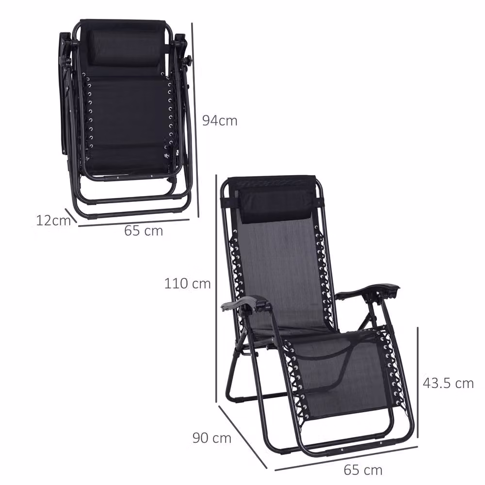 ERGOVEXA Zero Gravity Outdoor Armchair with Powder Coated Steel Frame and Textilene Fabric, Black – 2