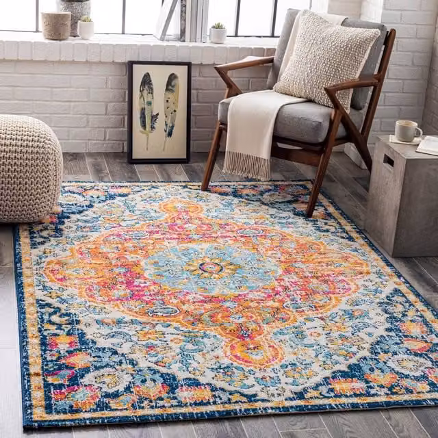 Livabliss Floransa Vintage Boho Living and Dining Room Rug in Orange, Blue, Pink and Cream, W: 200 cm, D: 275 cm – 1