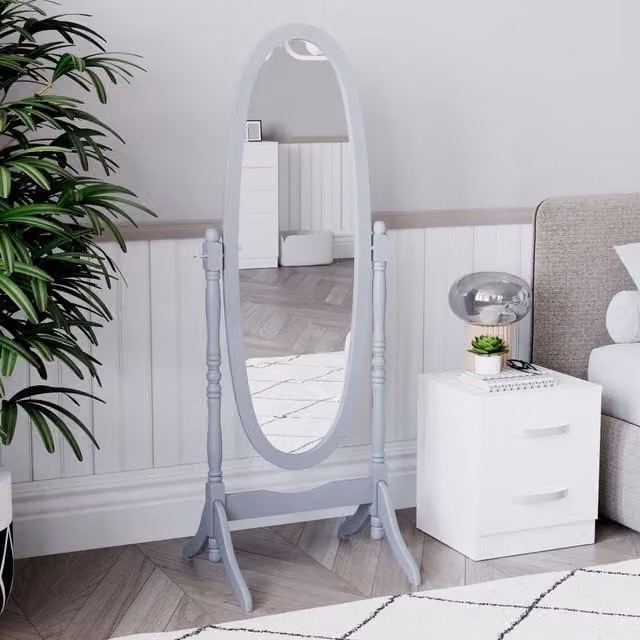 Vida Designs Nishano Cheval Oval Freestanding Mirror in Grey, Width: 41 cm