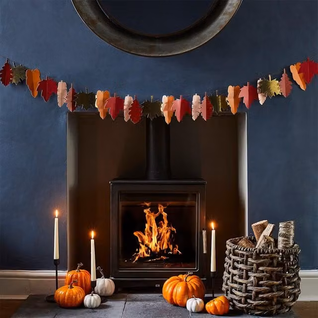 Club Green Autumnal Leaf Paper Party Garland, Green and Multicolour, 2m