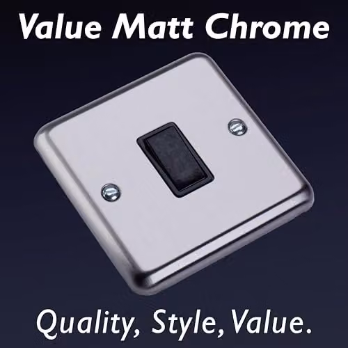 Varilight Single Rocker 2-Way Light Switch, Matt Chrome with Black Rocker, W/D/H: 8.6 x 8.6 x 2.5 cm – 3