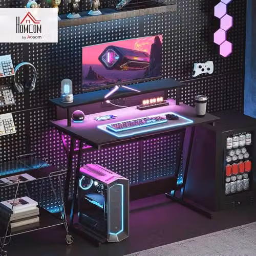 HOMCOM Black Modern Gaming Desk with Metal Frame – 2