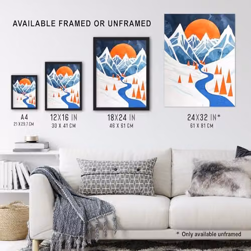 Artery8 Abstract River Mountain Winter Snow Landscape Wall Art Poster Print, Multicolour, W: 46 cm, H: 61 cm – 3