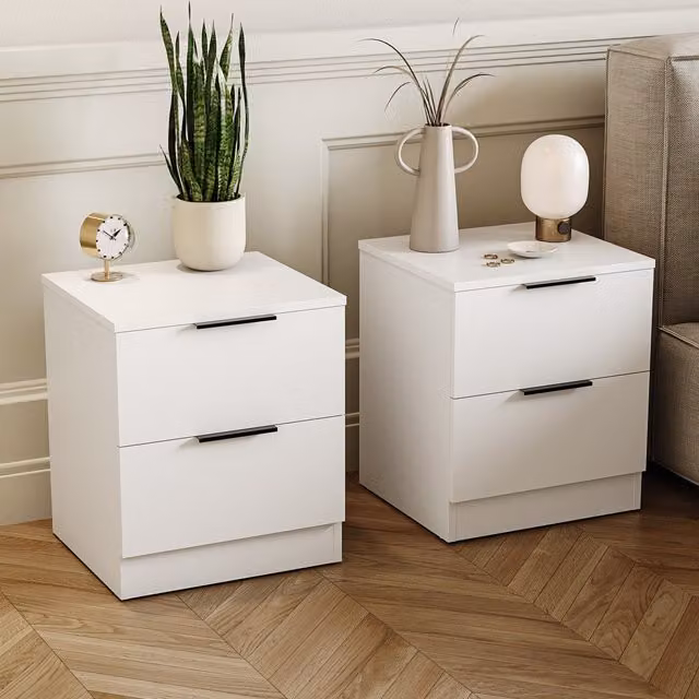 Vida Designs Trega 2 Drawer Bedside Chest Set of 2 in White