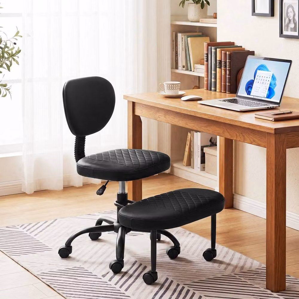 Havendro Black Synthetic Leather Office Task Chair with Footrest and Headrest – 3