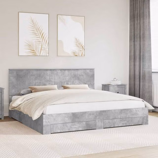 Berkfield Home Modern Bed Frame with Drawers in Concrete Grey, Engineered Wood, 200 x 200 cm