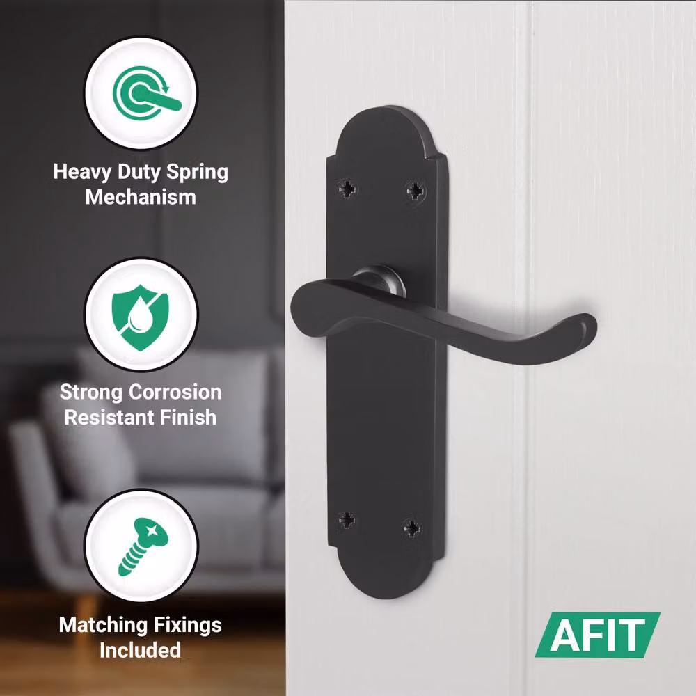 AFIT Matt Black Door Handles with Latch, 5 Pairs, W/D/H: 15 x 15 x 15 cm – 3