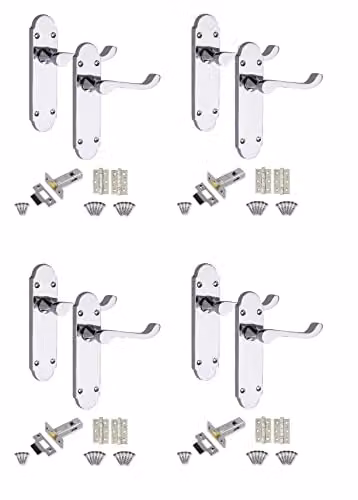 Golden Grace Epsom Scroll Latch Door Handles in Polished Chrome, 4 Sets