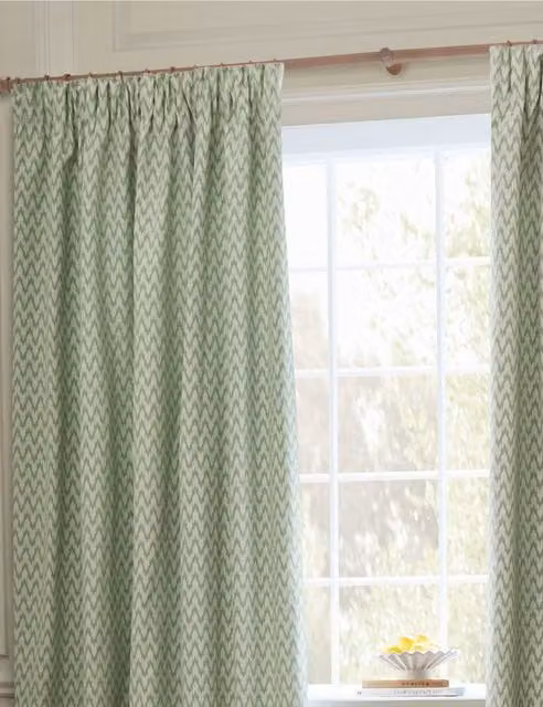 Sanderson Hutton Jacquard Pencil Pleat Fabric Panel Curtains in Green Mix, W: 168 cm, H: 229 cm