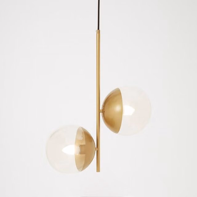 Interiors by Premier Revive Gold Pendant Light with Two Transparent Glass Sphere Shades