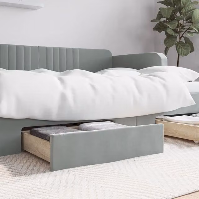 Berkfield Home Set of 2 Bed Storage Drawers in Light Grey Engineered Wood and Velvet with Castors