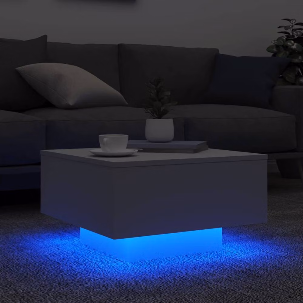 Berkfield Home Modern White Glossy Coffee Table with LED Lights W/D/H: 55 x 55 x 31 cm – 3