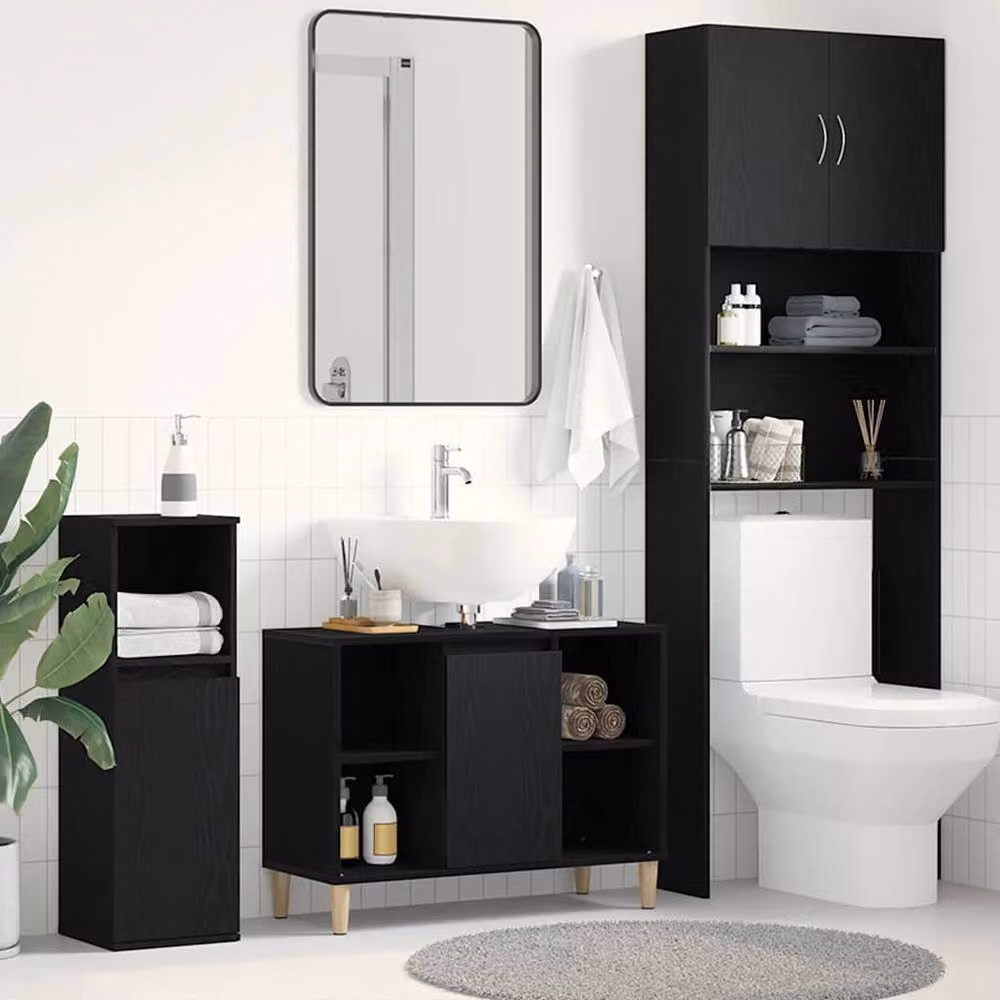 Berkfield Home Black Oak Sink Cabinet with Hinged Doors and Open Shelf, W/D/H: 80 x 33 x 60 cm – 2