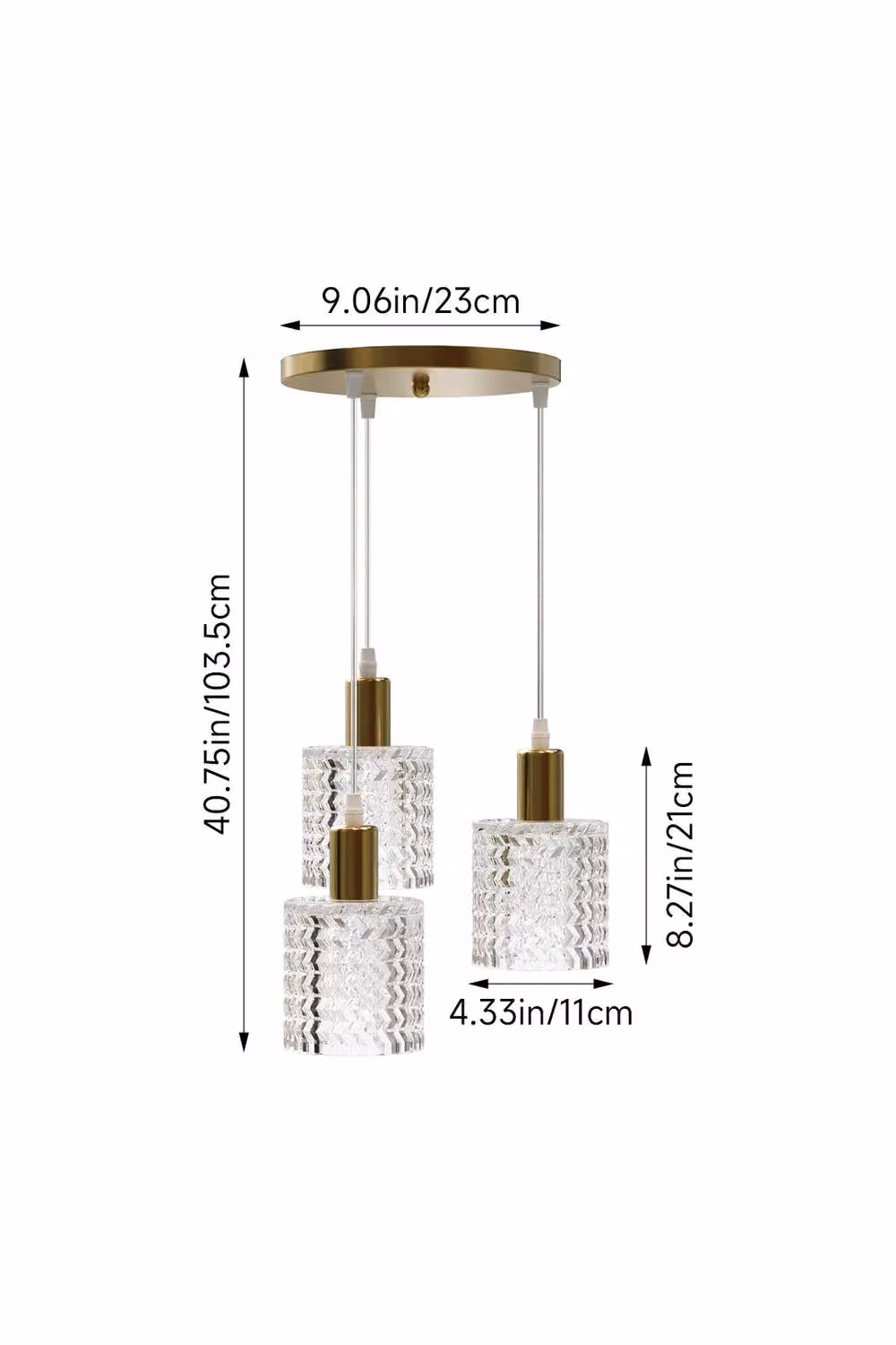 Living and Home 3-Light Gold and Brass Metal and Glass Pendant Light – 3