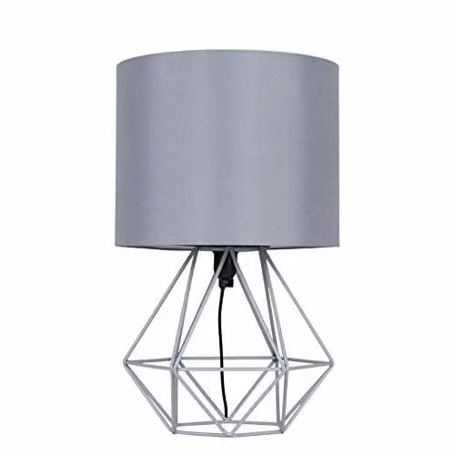 MiniSun Modern Grey Metal Basket Table Lamp with Fabric Shade – 1