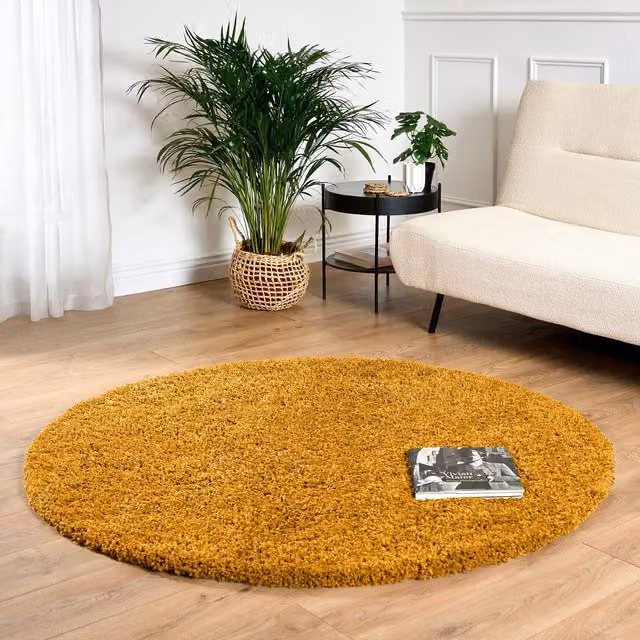 Bravich California Shaggy Round Rug in Yellow, Diameter: 150 cm