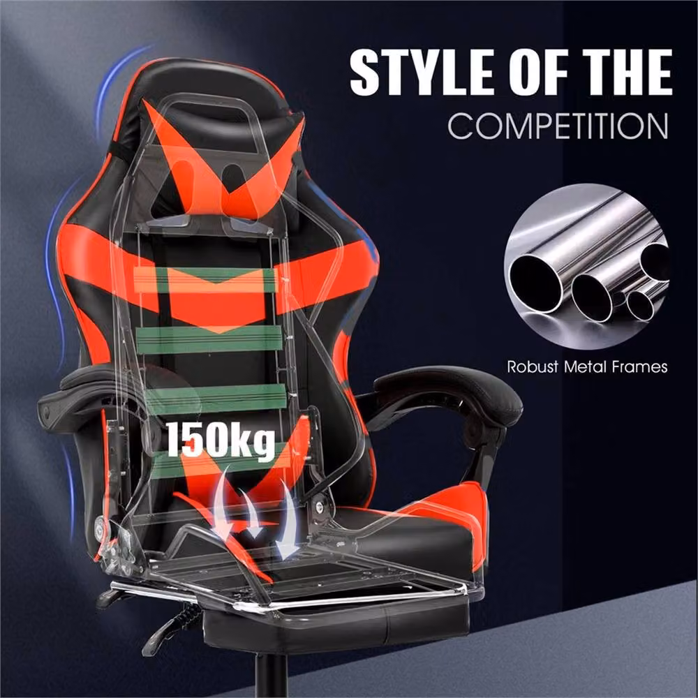 NESTLUNE Ergonomic Swivel Gaming Chair in Black Synthetic Leather with Armrests and Headrest – 3