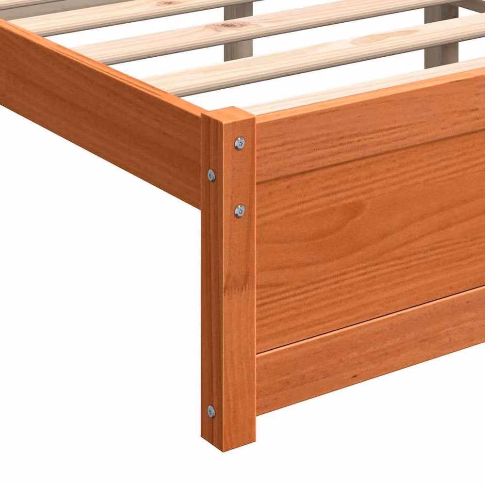Berkfield Home Solid Pine Wood Bed Frame in Wax Brown, W/D/H: 205.5 x 155.5 x 51 cm – 4