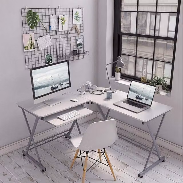 VASAGLE L-Shaped Corner Desk in White for Home Office and Gaming