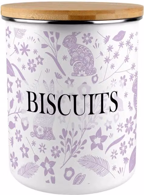 Purely Home Lilac Wild Rabbits Extra Large Airtight Metal Biscuit Tin with Floral Design and Bamboo Lid, Multicoloured