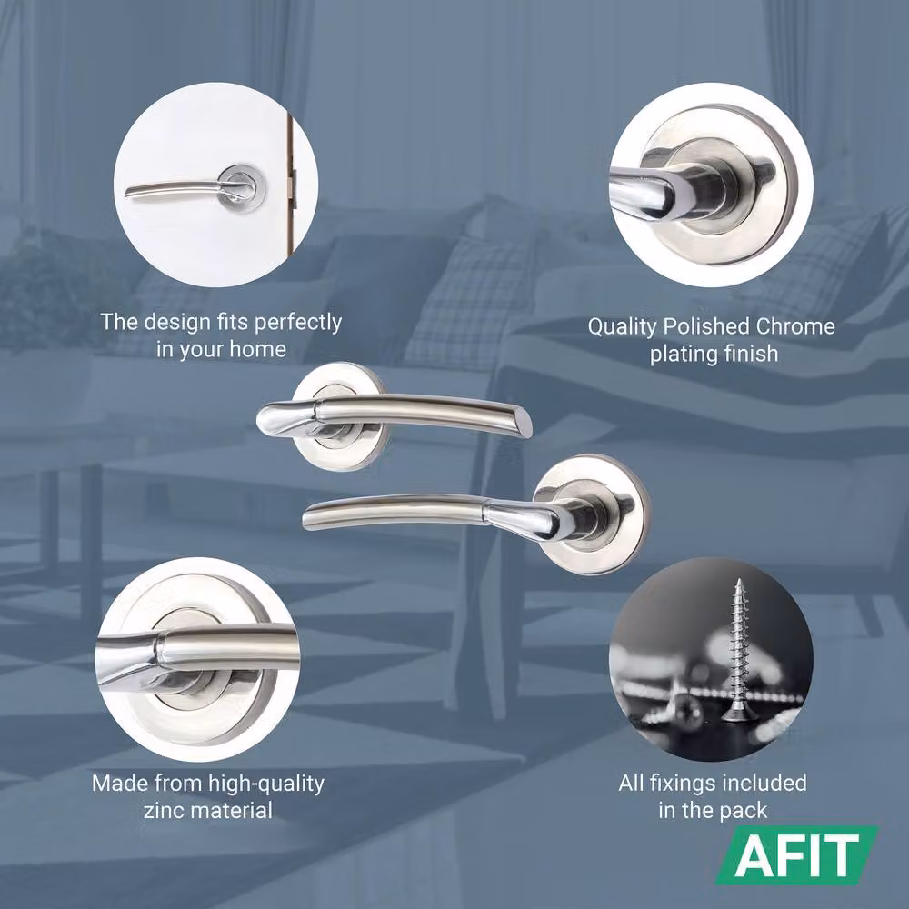AFIT Chrome Door Handle Pack of 3, Satin Nickel Feature Lever in Silver – 2