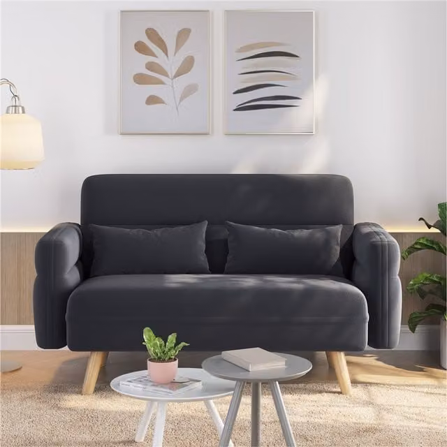 Yaheetech Mid-Century Small Fabric Loveseat Sofa in Grey with Scatter Cushions and Solid Wood Frame, Width: 77.5 cm