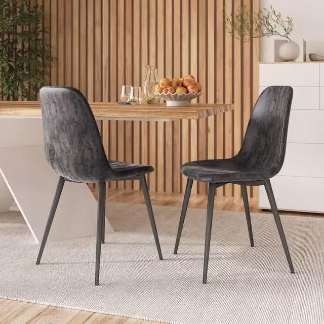 URBNLIVING Set of 6 Modern Faux Leather Dining Chairs with Metal Legs in Black