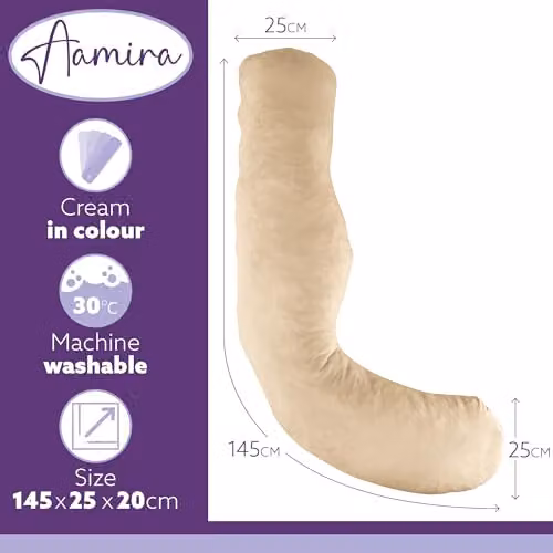 Aamira L Shaped Pregnancy Maternity Pillow in Beige Memory Foam with Velvet Cover, W/D/H: 145 x 25 x 25 cm – 3
