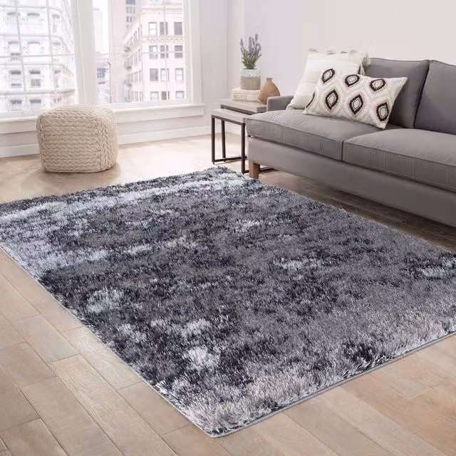 Desire Rugs Modern Abstract Shaggy Area Rug in Silver and Grey, W: 80 cm, L: 150 cm