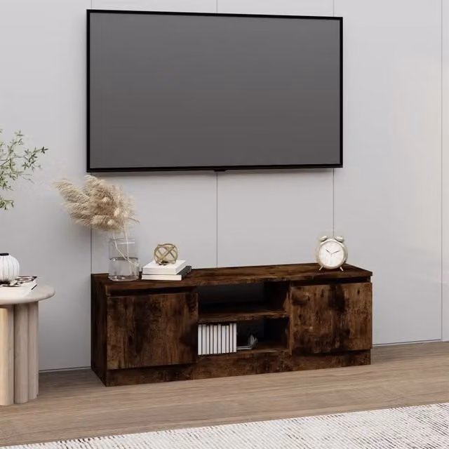 Berkfield Home TV Cabinet with Door in Smoked Oak Brown, W/D/H: 102 x 36 x 36 cm – 1