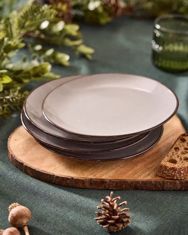 Dibor Set of 4 Grey Stoneware Dinner Side Plates, Diameter: 20 cm – 4