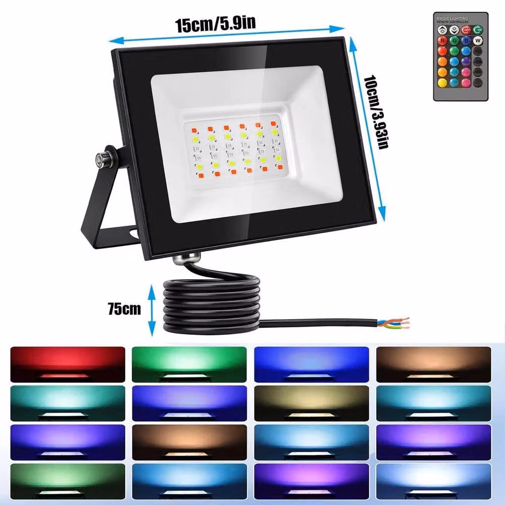 NESTLUNE 30W RGB Colour Changing LED Flood Light in Black with Remote Control – 2