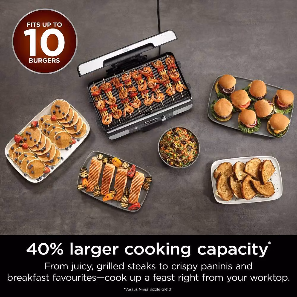 Ninja Sizzle Pro XL Grill and Flat Plate GX101UK in Silver with Removable Ceramic and Stainless Steel Plates – 4