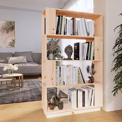 vidaXL Solid Pine Wood Book Cabinet in Natural Brown, W/D/H: 80 x 25 x 132 cm – 1