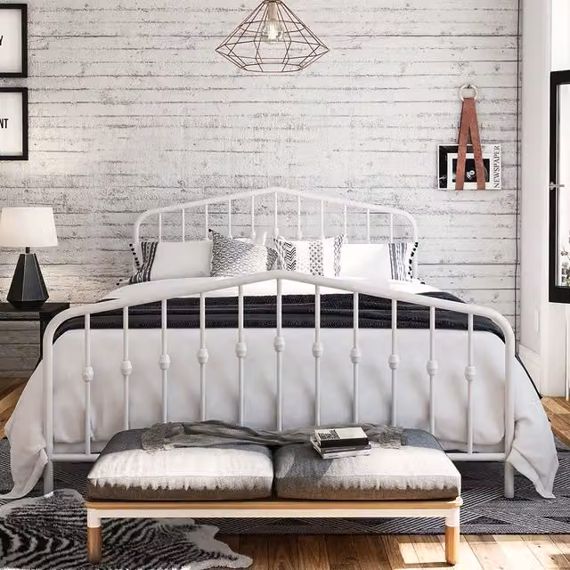 Novogratz Bushwick Industrial Metal Bed in White