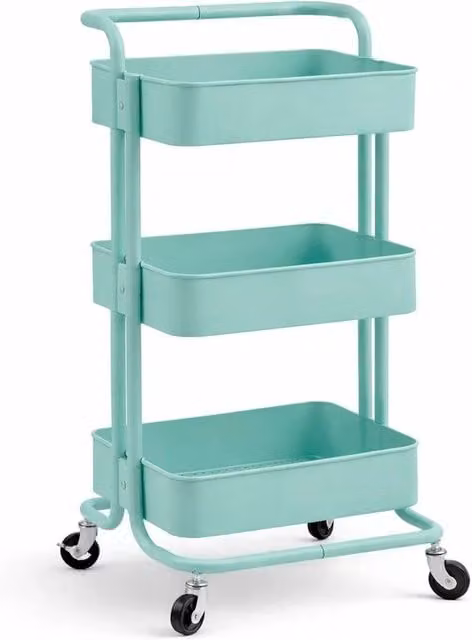 VOGREX Green 3-Tier Metal Wheeled Storage Trolley for Kitchen and Bathroom, W/D/H: 43.0 x 36.0 x 86.0 cm