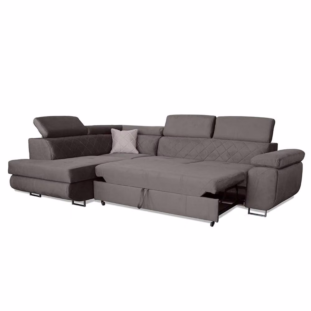 MN Furniture Modern L-Shape Plush Velvet 3 Seater Corner Sofa Bed with Integrated Storage and Adjustable Headrests in Grey – 2