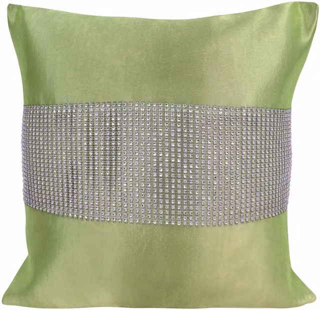 Velosso Green Square Scatter Cushion with Matte Finish and Diamante Detail