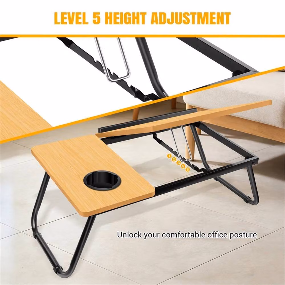EONLION Natural-Folding Laptop Bed Table and Computer Lap Desk Stand in Sand and Brown, Width: 100 cm – 3
