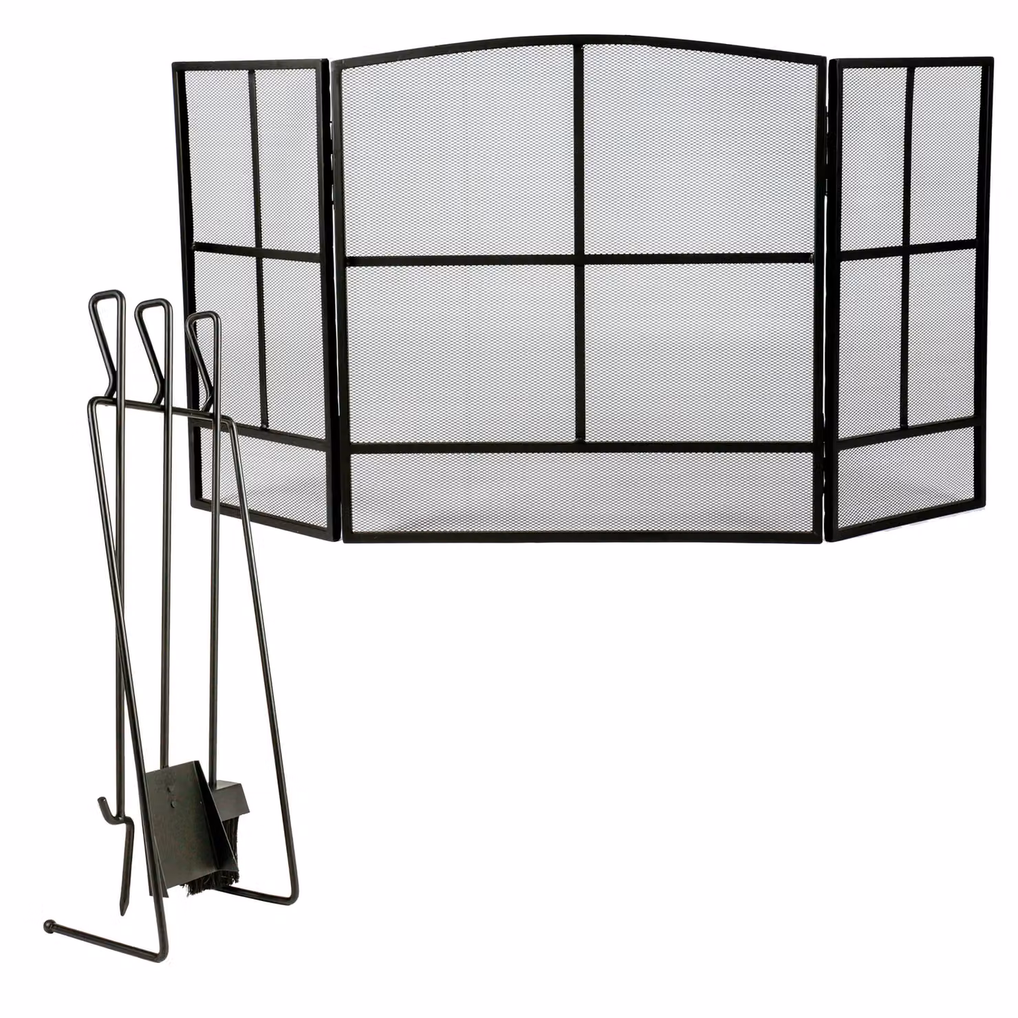 Dibor Contemporary Black Fireside 4pc Freestanding Companion Set with Fire Screen Guard – 2