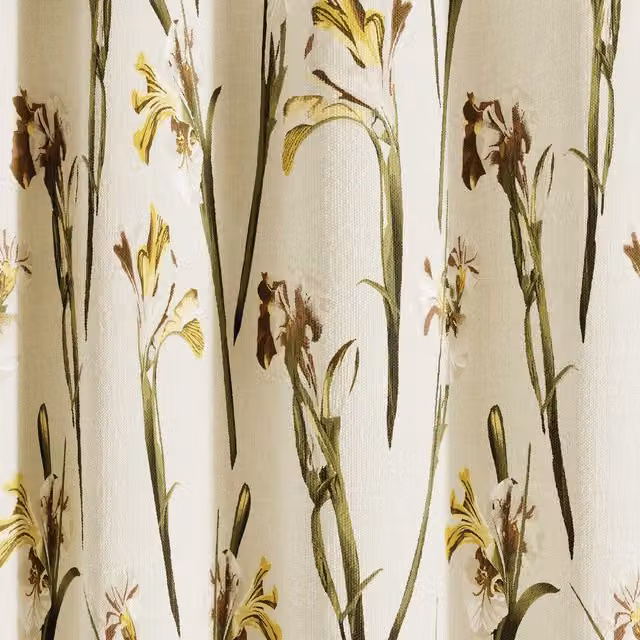 Ted Baker Wild Iris Floral Cotton and Linen Lined Eyelet Curtains, Beige and Multicolour, W: 228.6 cm, H: 228.6 cm