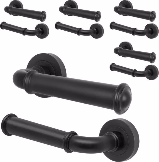 AFIT Matt Black Internal Lever On Rose Door Handle 5 Pack, Aluminium, W/D/H: 15 x 15 cm