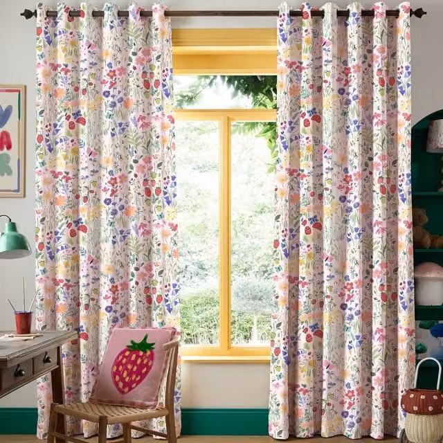 Wee Blue Bell Secret Garden Made To Measure Blackout Cotton Eyelet Curtains in Multicolour Floral Design
