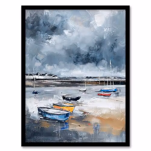 Artery8 Fishing Boats Yorkshire Coast Framed Wall Art Print, Multicolour, W: 32.3 cm, H: 29.7 cm