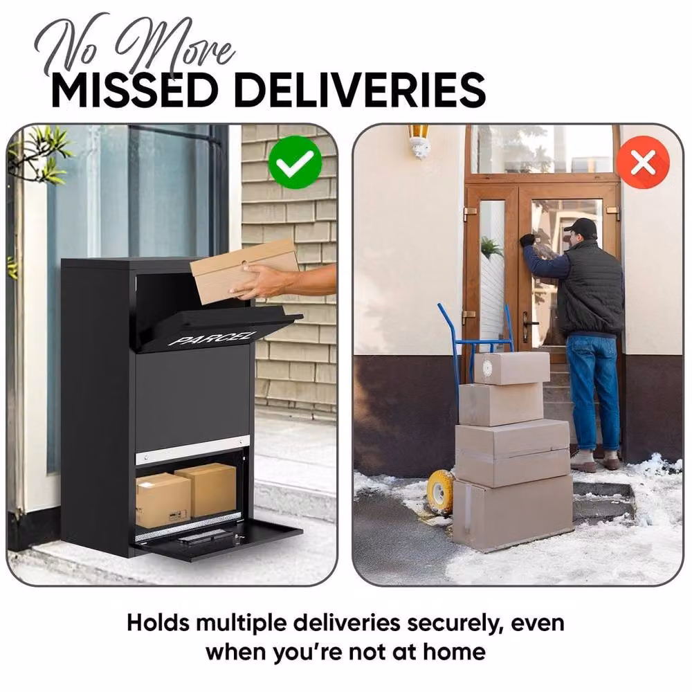 SPETLEK Black Metal Outdoor Parcel Drop Box with High Capacity for Garden Use – 4