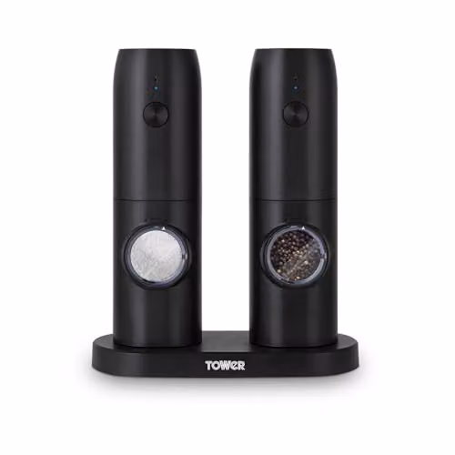 Tower Rechargeable Stainless Steel Electronic Salt and Pepper Mill, Black – 1